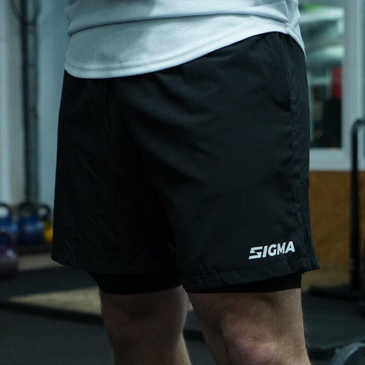 Dwuwarstwowe Czarne spodenki z białym logo Sigma Wear